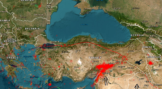 Falie tectonică din Turcia, fotografiată de un satelit