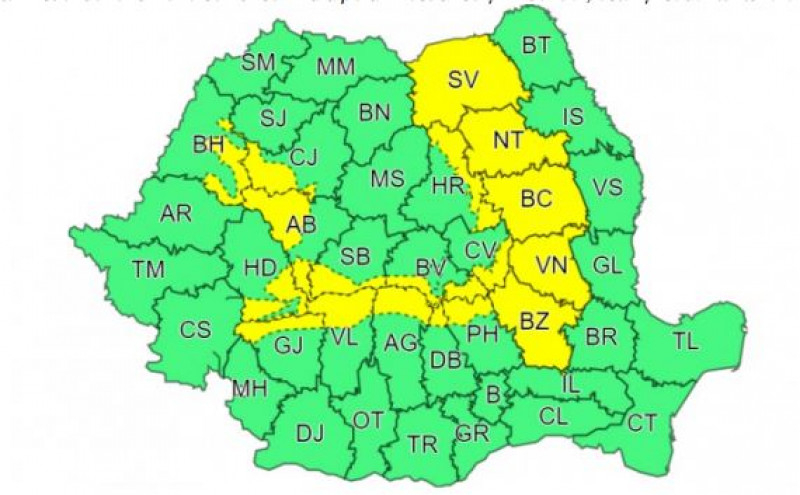 ANM a emis Cod galben de ploi în 18 județe din țară. HARTA zonelor vizate