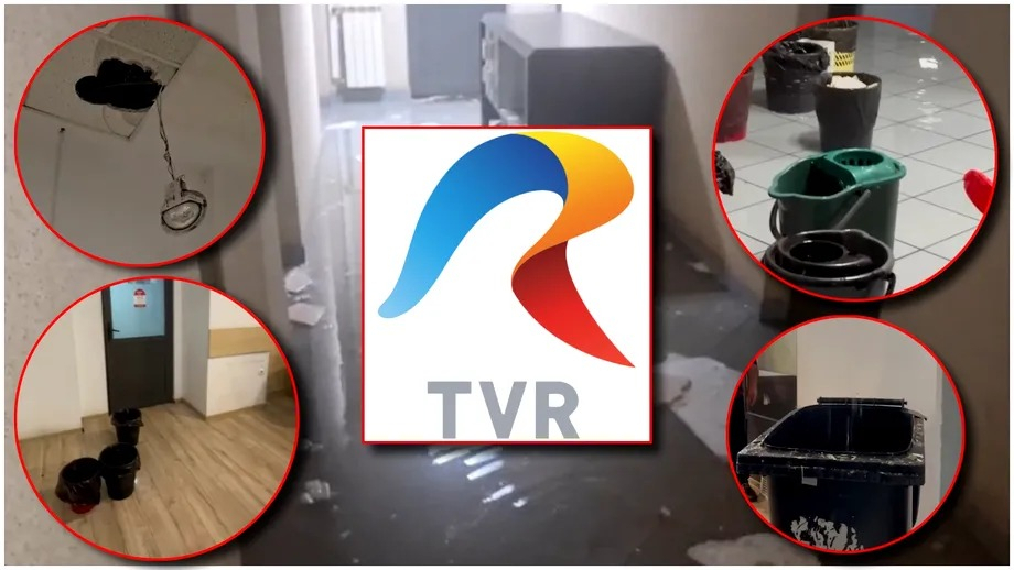 Inundație la TVR după ploile masive din ultimele zile. Jurnaliștii televiziunii publice au scos apa cu gălețile din redacție