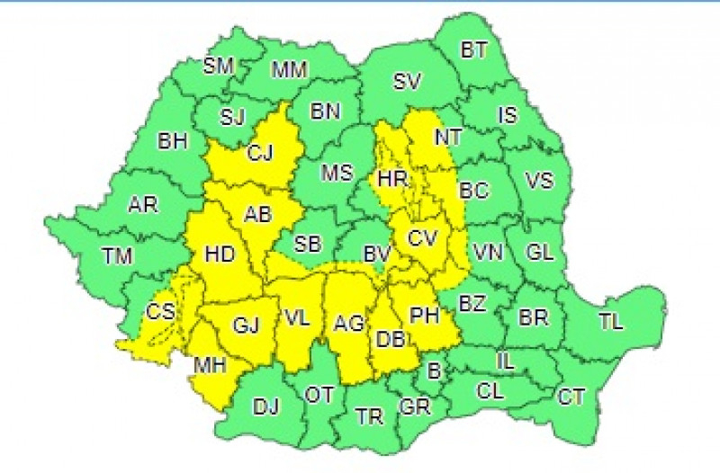 Un nou cod galben de ploi torențiale și vijelii. Vezi HARTA județelor afectate