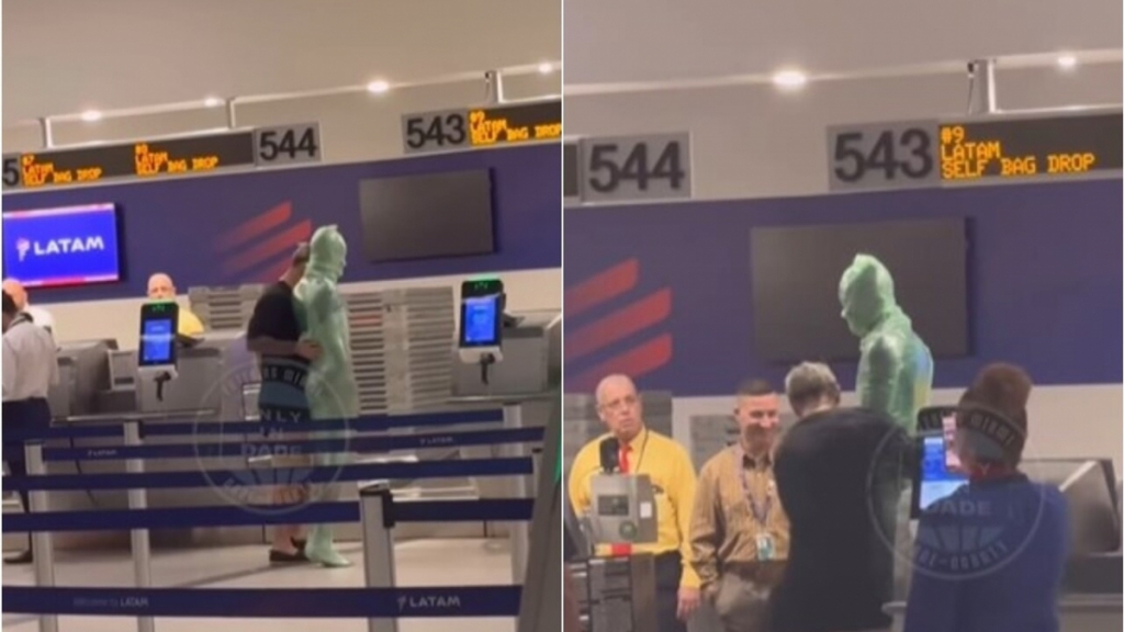 Un bărbat înfășurat în folie alimentară a încercat să urce în avion ca... bagaj