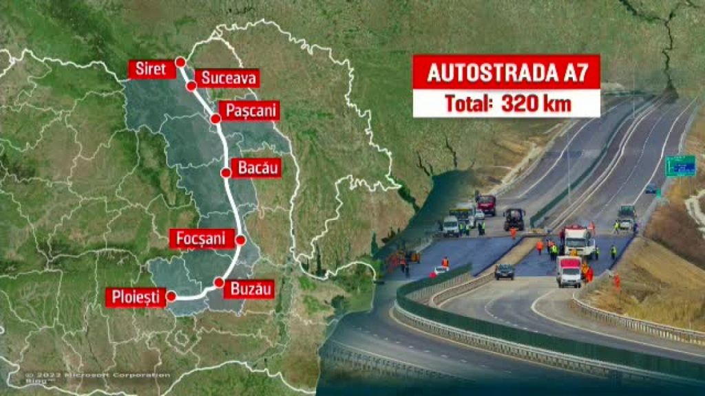 Imagini spectaculoase de pe A7 - Grindeanu: Se lucrează în condiții de iarnă pe toate cele trei loturi ale Autostrăzii Bacău-Pașcani