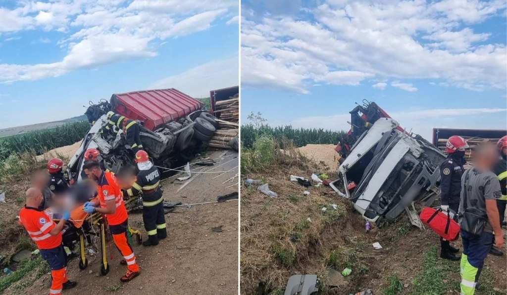 Accident grav la Iacobești. Cinci persoane rănite după impactul violent între un autocamion și un microbuz