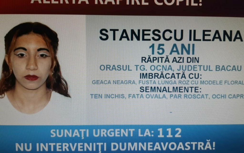 Alertă răpire copil: Fată de 15 ani, răpită de două persoane necunoscute / Ea a fost găsită în municipiul Bacău