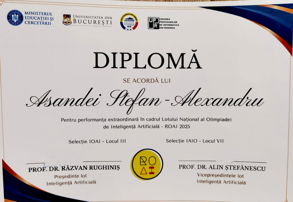 Un elev din Iași va reprezenta România la  Olimpiadele Internaționale de Inteligență Artificială din China și Slovenia