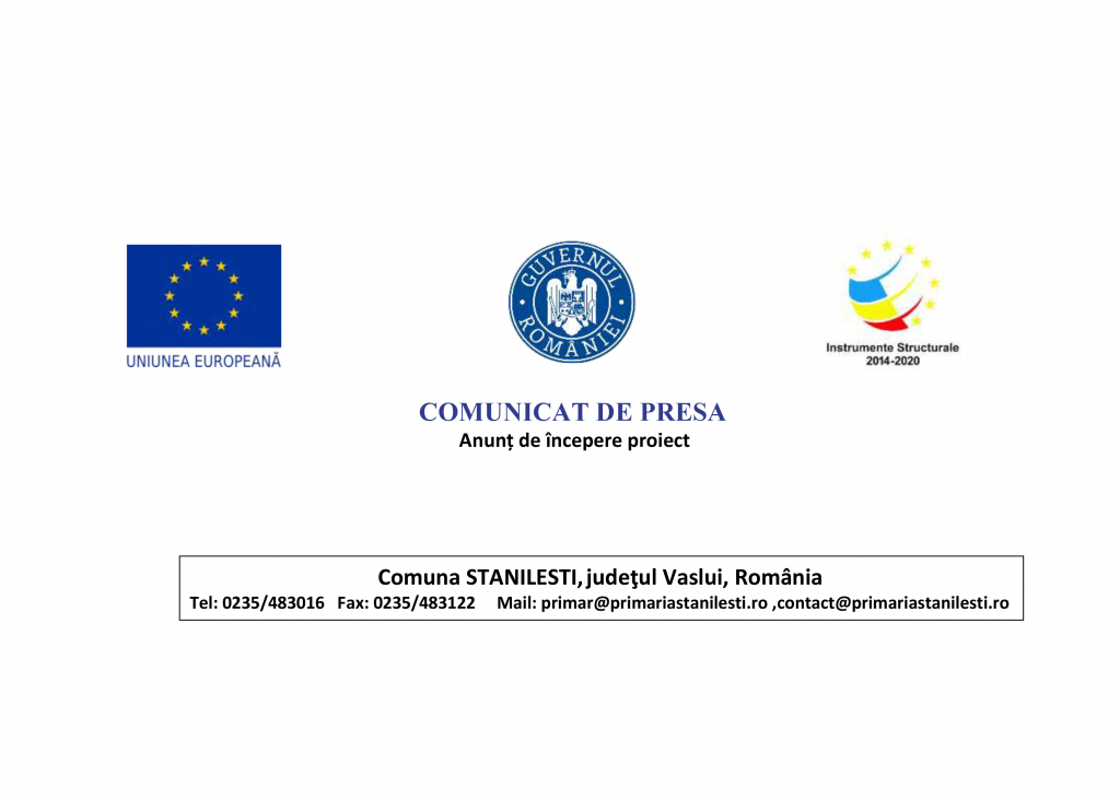 Consolidarea capacitatii Scolii Gimnaziale Nr.1 Stanilesti, judetul Vaslui, de a gestiona situatia pandemiei generate de virusul SARS-CoV-2, prin achizitionarea de echipamente medicale cod smis 149578, finantat prin Programul Operational Infrastructu
