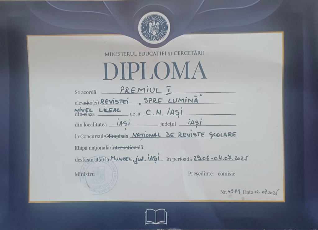 Publicația Colegiului Național Iași este din nou laureată la Concursul Național al Revistelor Școlare