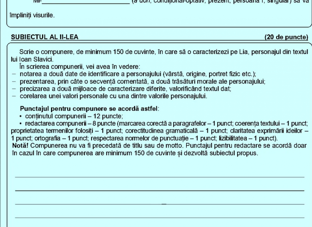 Evaluarea Națională. Subiectele la Limba Română