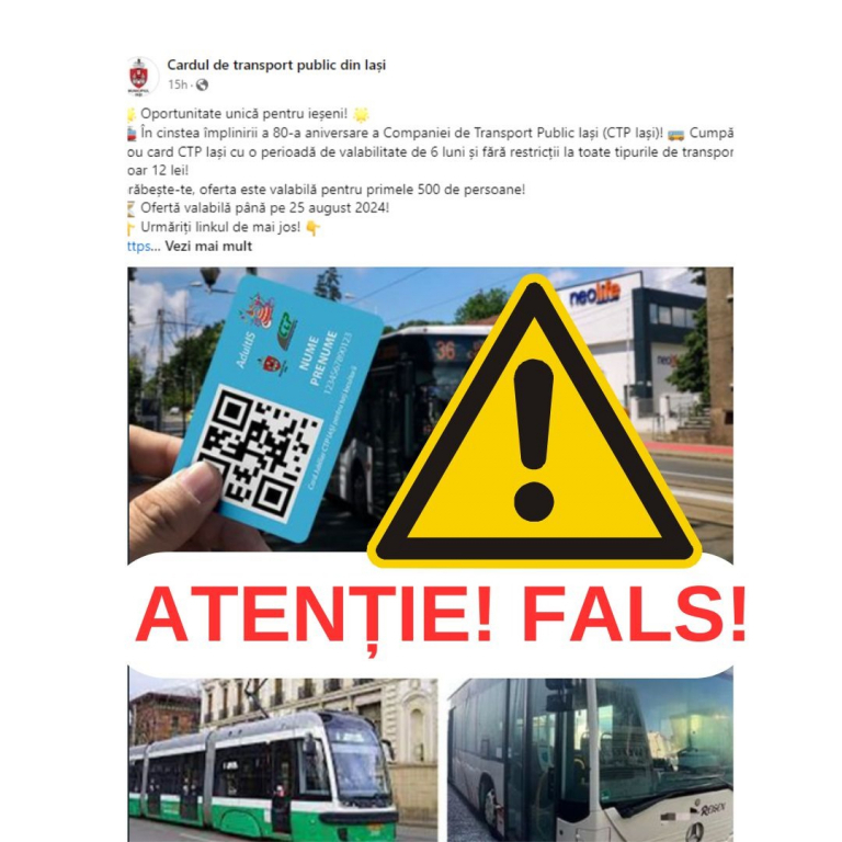 ATENȚIE! Tentativă de fraudă în numele Companiei de Transport Public Iași