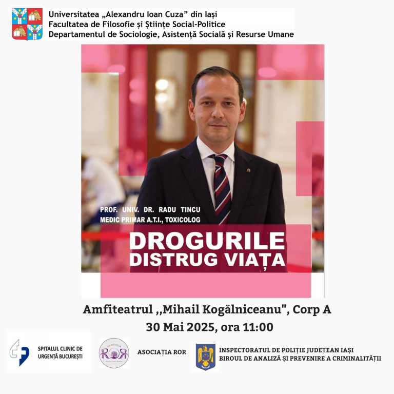 „Drogurile distrug viața”. Conferință-eveniment la Iași cu un expert european în toxicologie