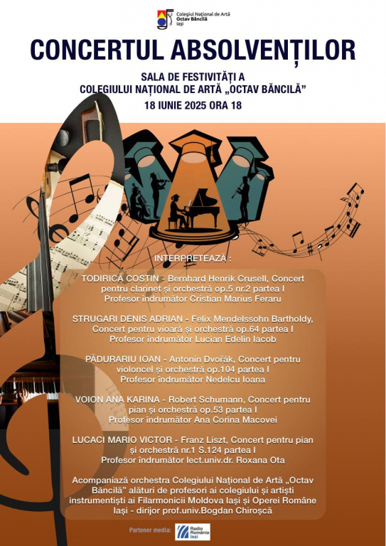 Un concert pentru o viață întreagă. Tinerii virtuozi ai Colegiului Național de Artă „Octav Băncilă” își iau rămas-bun prin muzică