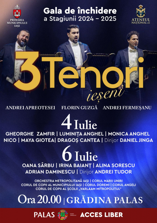 Cei 3 Tenori ieșeni încheie stagiunea Ateneului alături de 200 de artiști, în două gale gratuite