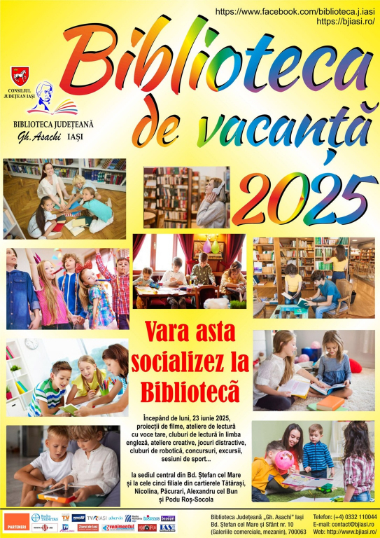 Biblioteca de vacanță din Iași prinde viață în august. Filme, ateliere, lectură și concursuri pentru toate vârstele