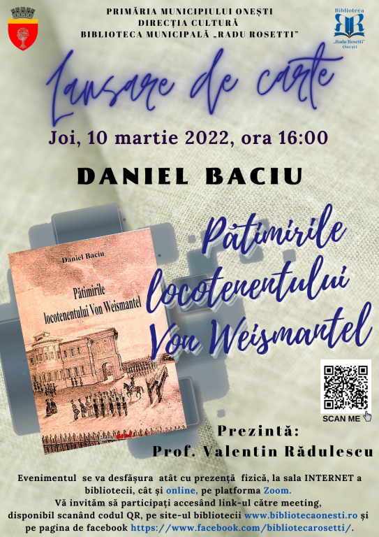  Lansare de carte la Onești - „Pătimirile locotenentului Von Weismantel”