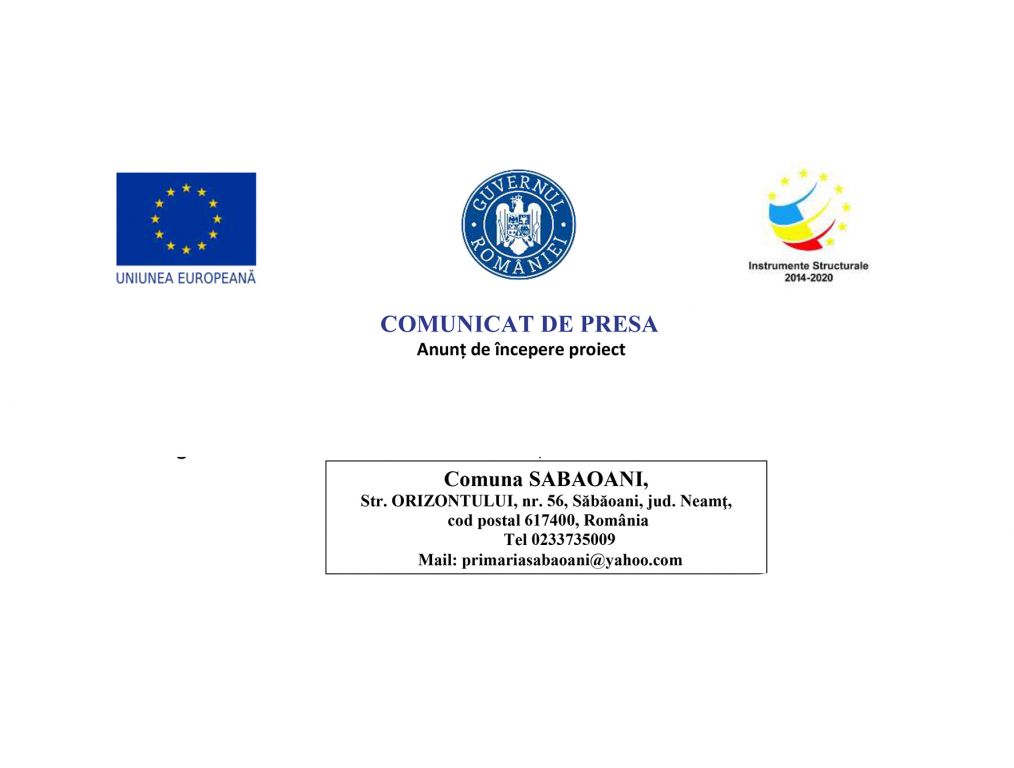 Comuna Săbăoani – Achiziție echipamente de protecție și dispozitive medicale pentru sprijinirea sistemului educațional din Comuna Săbăoani, județul Neamț în contextul pandemiei cu virusul Covid-19 cod smis 149682